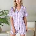 thumbnail image 2 of Womens Pajamas Set Button Lapel Beach Casual Short Sleeve And Shorts Womens Sleepwear,Purple,S, 2 of 7