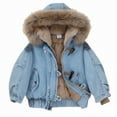 thumbnail image 2 of YunPes Teen Fleece Hooded Jean Jackets Kids Sherpa Lined Winter Denim Coats Boys Girls Warm Casual Zipper Outerwears, 2 of 7