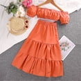 thumbnail image 2 of TAIAOJING Toddler Baby Girl Birthday Outfit Little Child Big Kids One Shoulder Short Sleeved Tops Pleated Long Skirt Summer Solid Color Suit Clothes Set 6-7 Years, 2 of 7