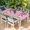 thumbnail image 2 of Pink Easter Table Cloths for 4 Foot Rectangle Tables, Easter Bunny Eggs Spring Cartoon Farmhouse Wood Grain Patio Waterproof Elastic Fitted Tablecloths, Washable Rectangular Table Cover for Camping, 2 of 8