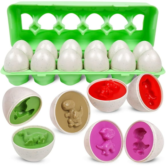 NAODONGLI Easter Dinosaurs Matching Eggs for Toddlers 12 pcs Set Color & Shape Egg Puzzle Toy Montessori Educational Fine Motor Skill Development Gifts for 2 3 4 Years Old Kids Boys Girls