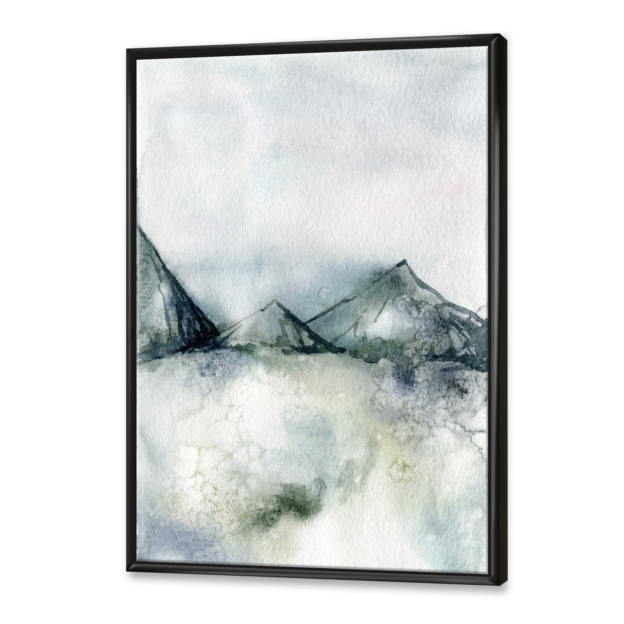 Designart 'Dark Blue Mountain Landscape Winter Minimalistic' Modern Framed Canvas Wall Art Print