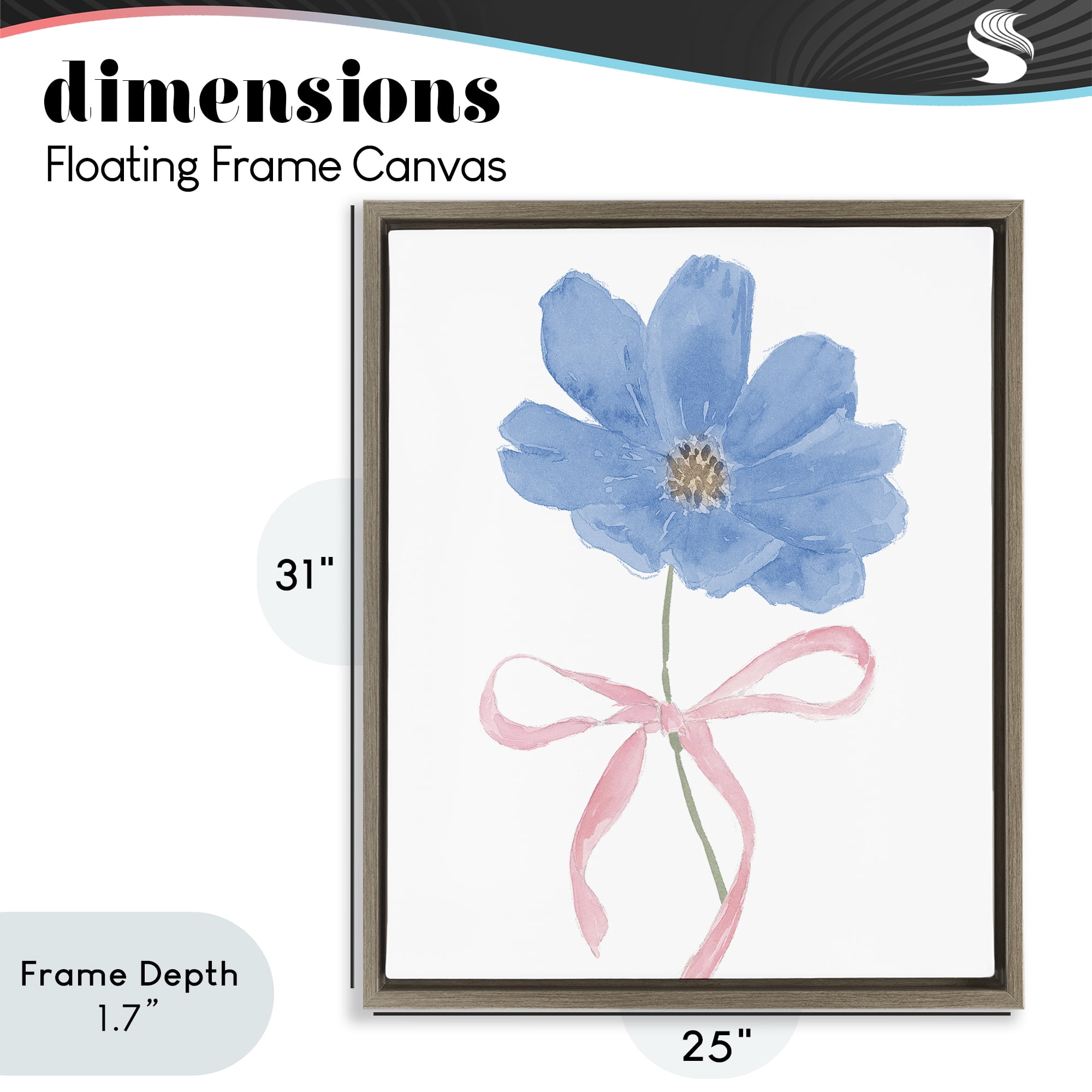 Stupell Industries Blue Bow Bloom Brown Framed Floater Canvas Wall Art, design by Lucille Price