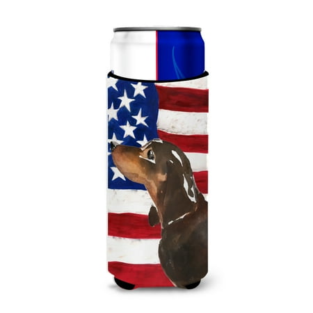 

Carolines Treasures BB9370MUK Black and Tan Dachshund Patriotic Michelob Ultra Hugger for slim cans Slim Can multicolor