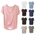 thumbnail image 4 of BangWanChi Women's Casual Shirts Solid Color Short Sleeve Round-Neck Slit T-shirt Home Bottom Blouse, 4 of 4