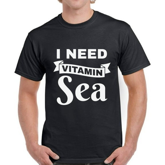 I Need Vitamin Sea White T-Shirt for Men - S M L XL 2XL 3XL 4XL 5XL Graphic Tee - Summer Clothes Collection Vacation Shirt Mens