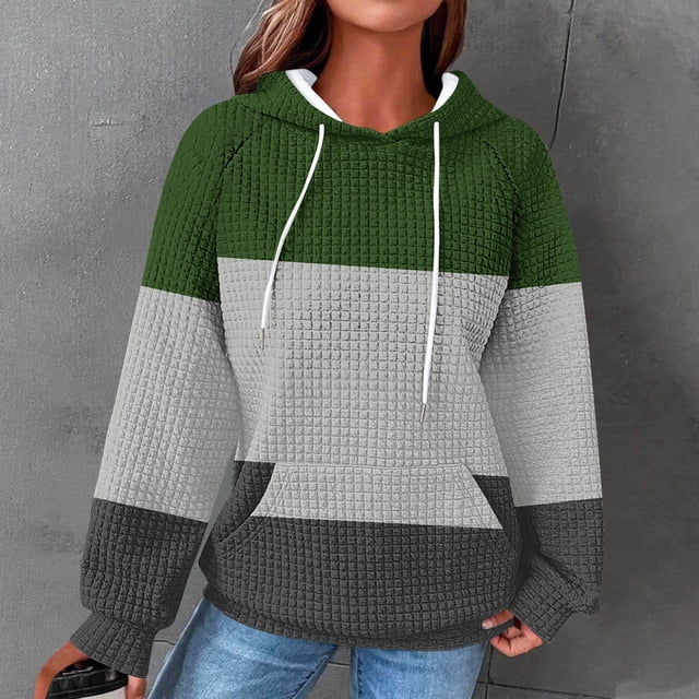 Cadeau pour Adultes Chandails à Capuche pour Femmes Veste Grande Taille Chandails et Chandails à Capuche pour Femmes Mode pour Femmes Imprimé Poche Chandail Raglan Chandail à Capuche Haut à Manches Longues Vert P