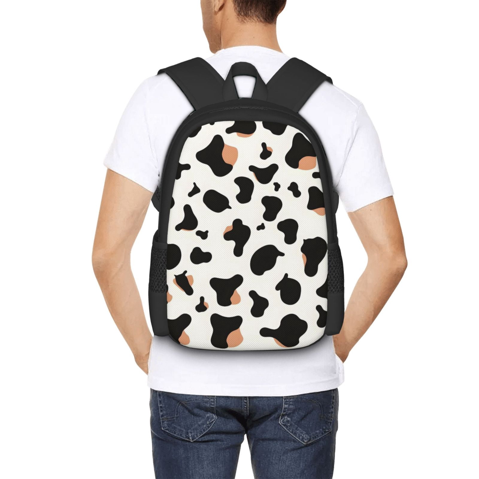 Large Capacity Backpack 16.5×12.5×5.5in Widened Shoulder Strap Design Main Bag Large Top Handle Belt Adjustable Shoulder Strap Simple Cow Print Pattern1_1