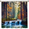thumbnail image 3 of Forest Waterfall Shower Curtain – Fall Autumn Scenic Jungle Natural Scenery – Seasonal Landscape with Green Trees, River, Stones – Transform Your Bathroom into a Tranquil Outdoor Retreat – Fabric, 3 of 6