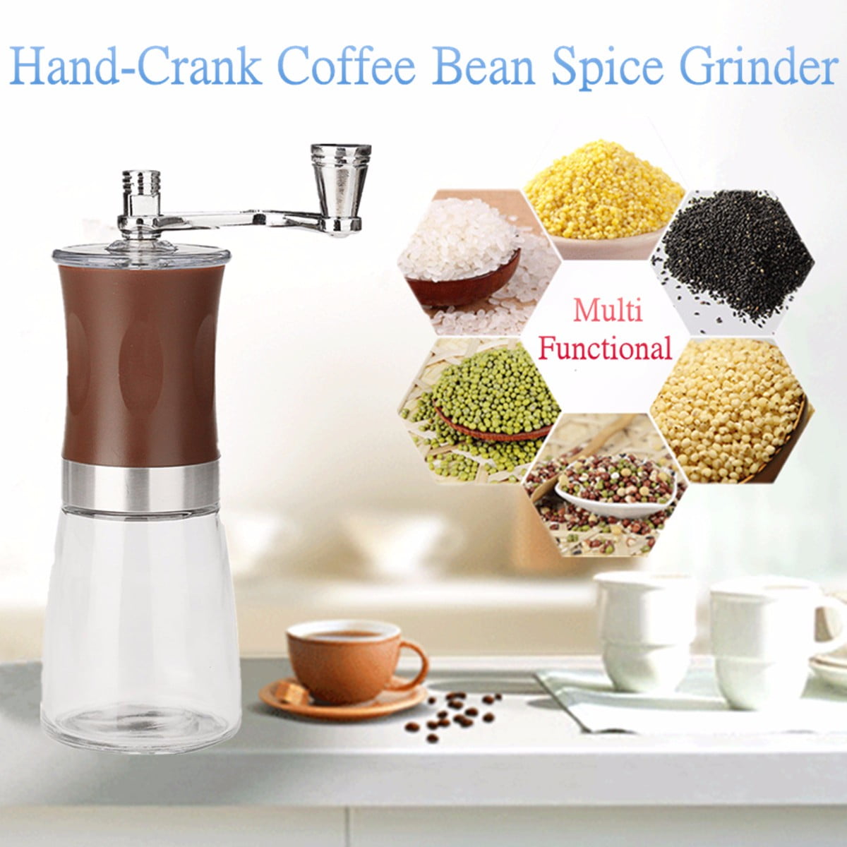 Portable Manual Coffee Bean Grinder Hand-Crank Bean Grain Grinder Spice