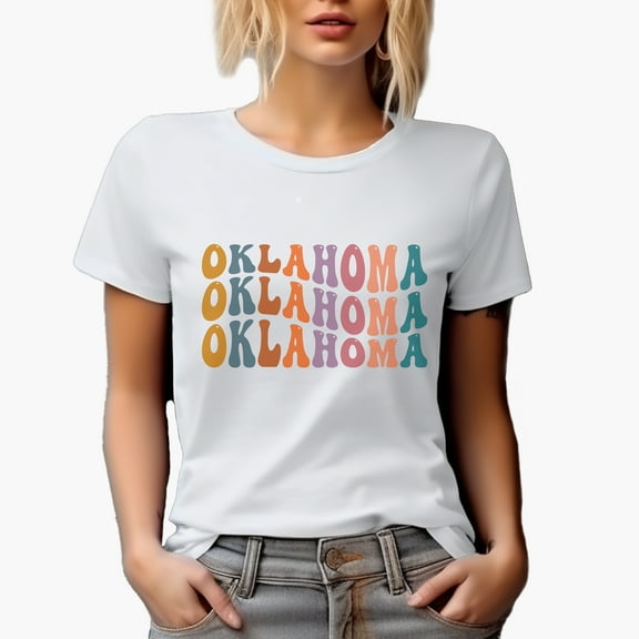 Oklahoma, United States of America, USA or US State Themed, Groovy Retro Wavy Text Merch Gift, White T-Shirt, Small
