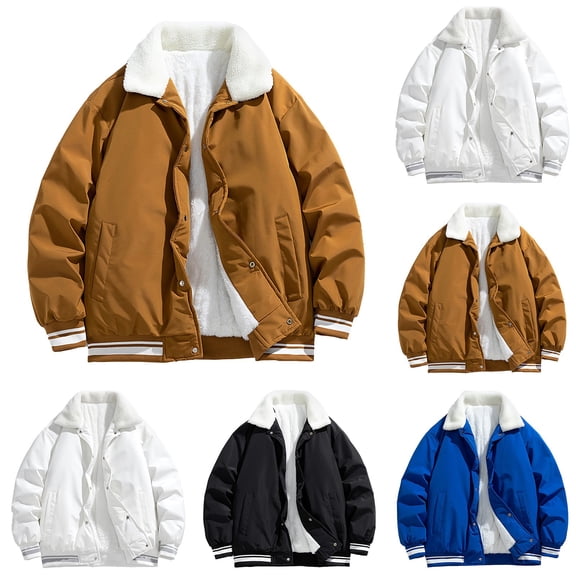 Miluxas Men's fake two-piece thick cotton jacket, solid color versatile top, solid color long sleeved cotton jacket White