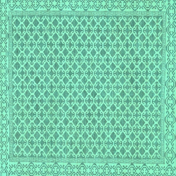 Ahgly Company Machine Washable Indoor Square Oriental Turquoise Blue Modern Area Rugs, 5' Square