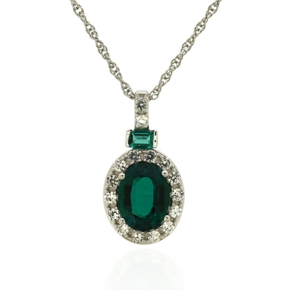 Jay Heart Designs 925 Sterling Silver Created Emerald and Created White Sapphire Pendant with 18" Chain