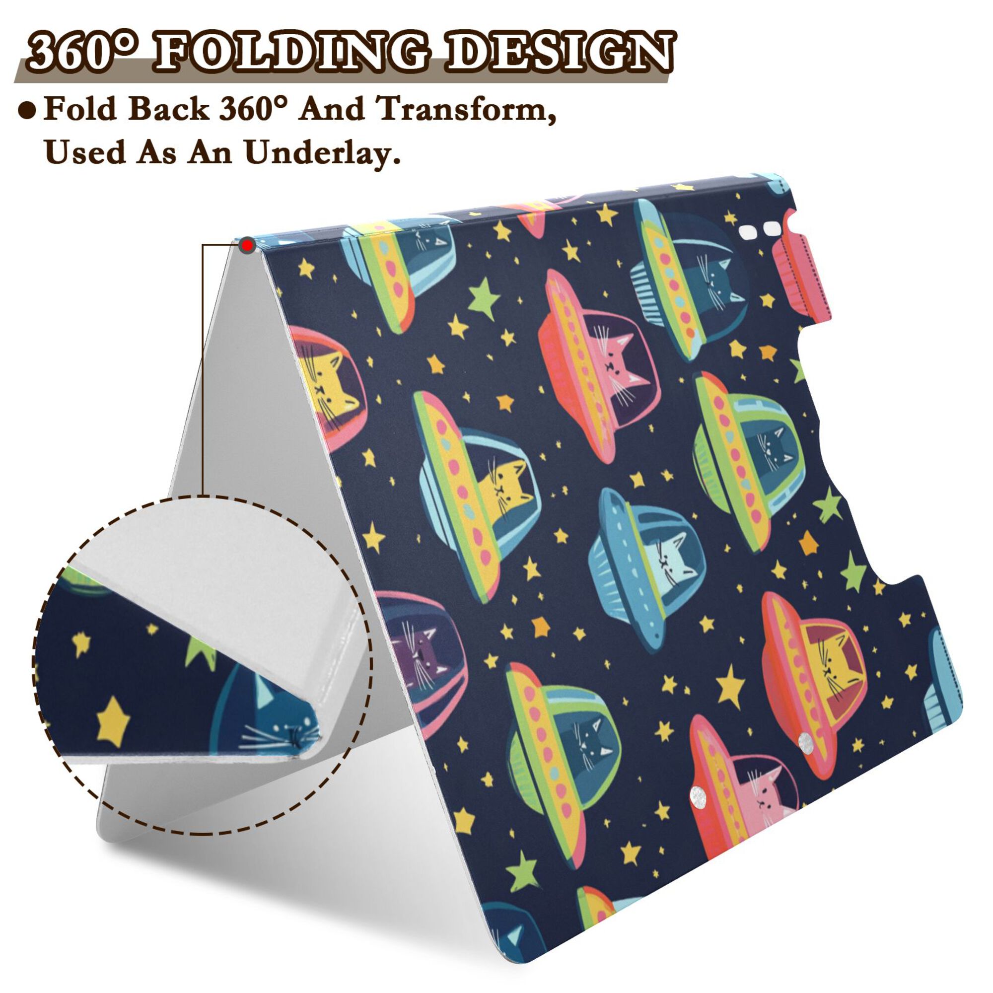 FORMRS A4 Clipboard Folder with Pen Holder Horizontal Foldable School Office Binder, Cartoon Space Cat
