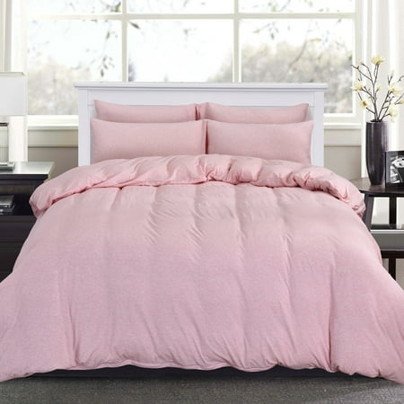 Difference Between A Duvet And A Comforter PURE ERA Duvet Cover Set - Ultra Soft Heather Jersey Knit Cotton Home Beddings Solid Light Coral King Size, 1 Comforter Cover and 2 Pillow Shams, Model # PE-19LC-K ()