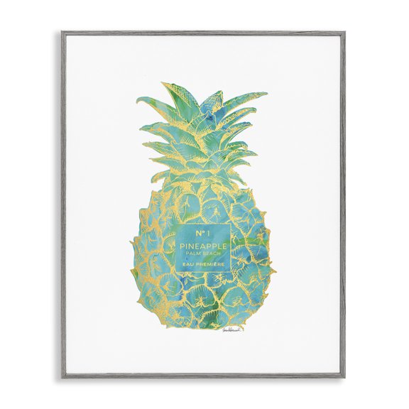 Stupell Industries Glam & Green Pineapple Food & Beverage Painting Gray Framed Art Print Wall Art, 24 x 30