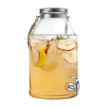 Style Setter Maxwell 210454-GB 1.7 Gallon Glass Beverage Drink Dispenser with Metal Lid & Rope Handle, 9.5x14, Clear