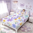 thumbnail image 3 of Meiyoeat Kawaii Colorful Flower J Letter Full Size Sheets for Women Girls, Purple Girly Bed Sheets, 4-Piece, 3 of 5