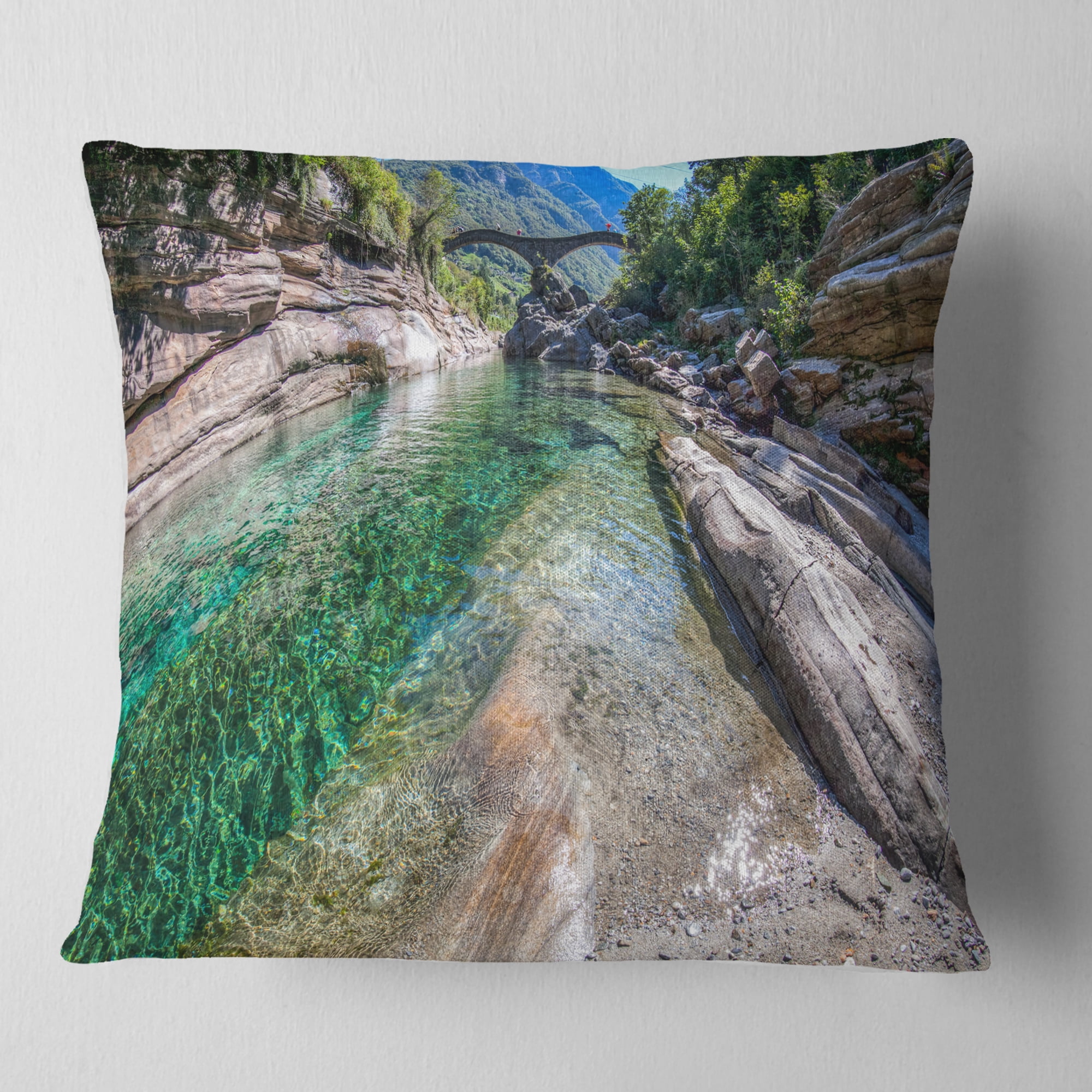 Designart Ponte Dei Salti Val Verzasca - Landscape Photo Throw Pillow - 16x16