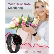 Smart Watch for Women Waterproof Black, Small, Round Womens Watch Compatible with iPhone Android Phones Fitness Tracker Watch with Heart Rate Monitor Pedometer Sleep Tracker