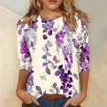 thumbnail image 1 of UPPADA T-Shirts à Manches 3/4 pour Femmes Été Décontracté Chic Col Ras du Cou T-Shirts Chemises à Imprimé Floral Chemises Amples Décontractées Ajustées Confortables Chandail Blouse à devant Plissé Hauts Blouse Hauts pour Femmes Offres Manches 3/4, 1 of 4