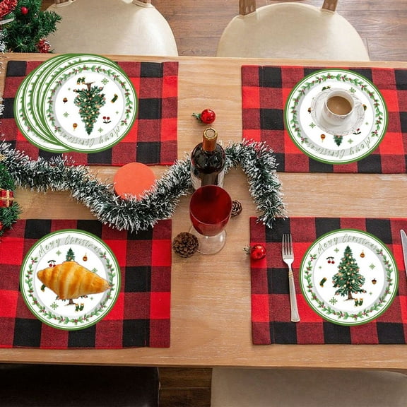 Red Christmas Tree Paper Plates 7 inch Christmas Dinnerware Plate, Poinsettias Redberry Disposable Christmas Dinning Plates, Wedding Birthday Party Family Dinnerware Supplies, BBQ Picnic Favor