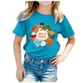 thumbnail image 3 of Girls Shirts Short Sleeved Soft Comfortable Back To School Pattern Cartoon Wearing Girls Tops Blue 10 Years-11 Years, 3 of 5