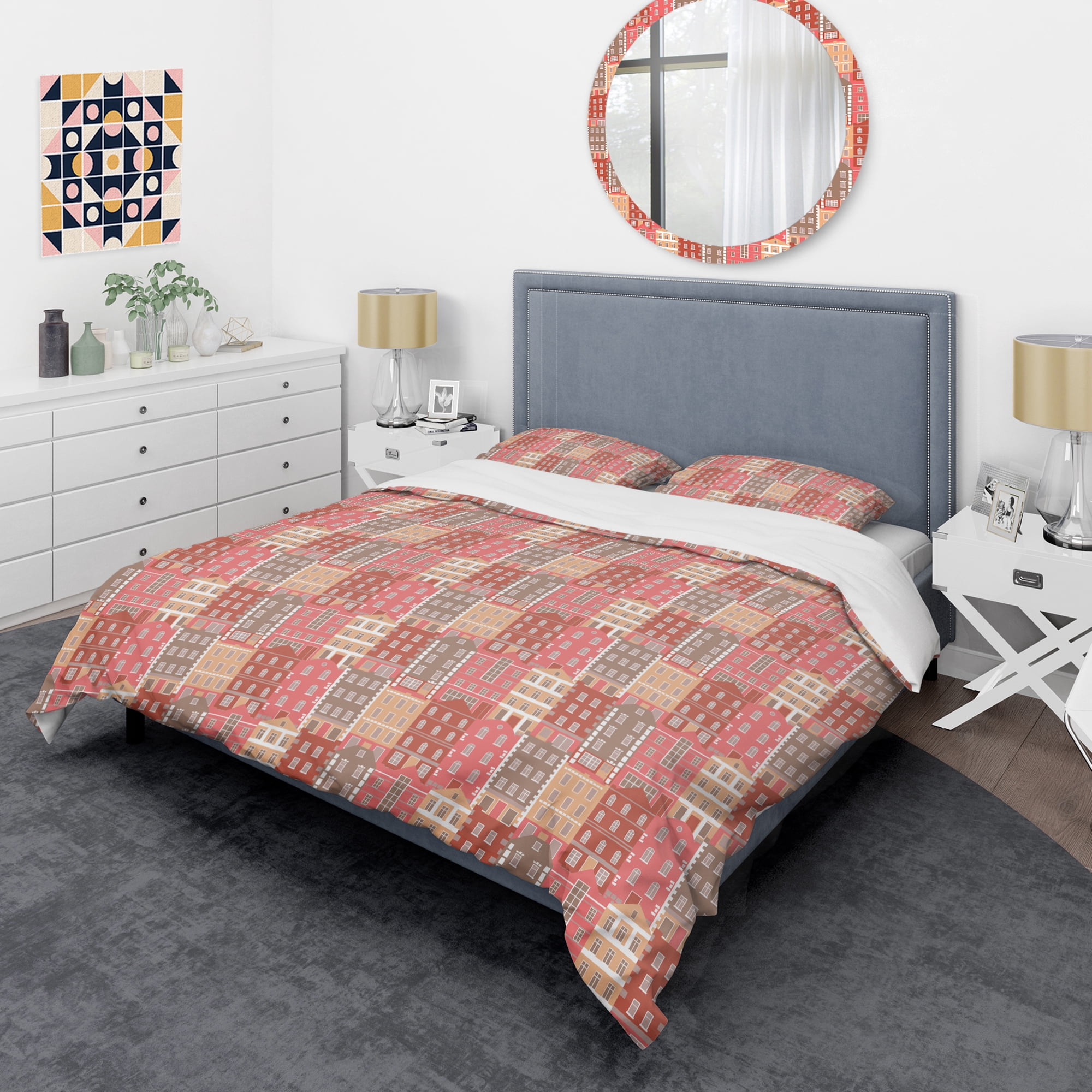 Designart 'Handdrawn Colorful Houses' Mid-Century Modern Duvet Cover Set