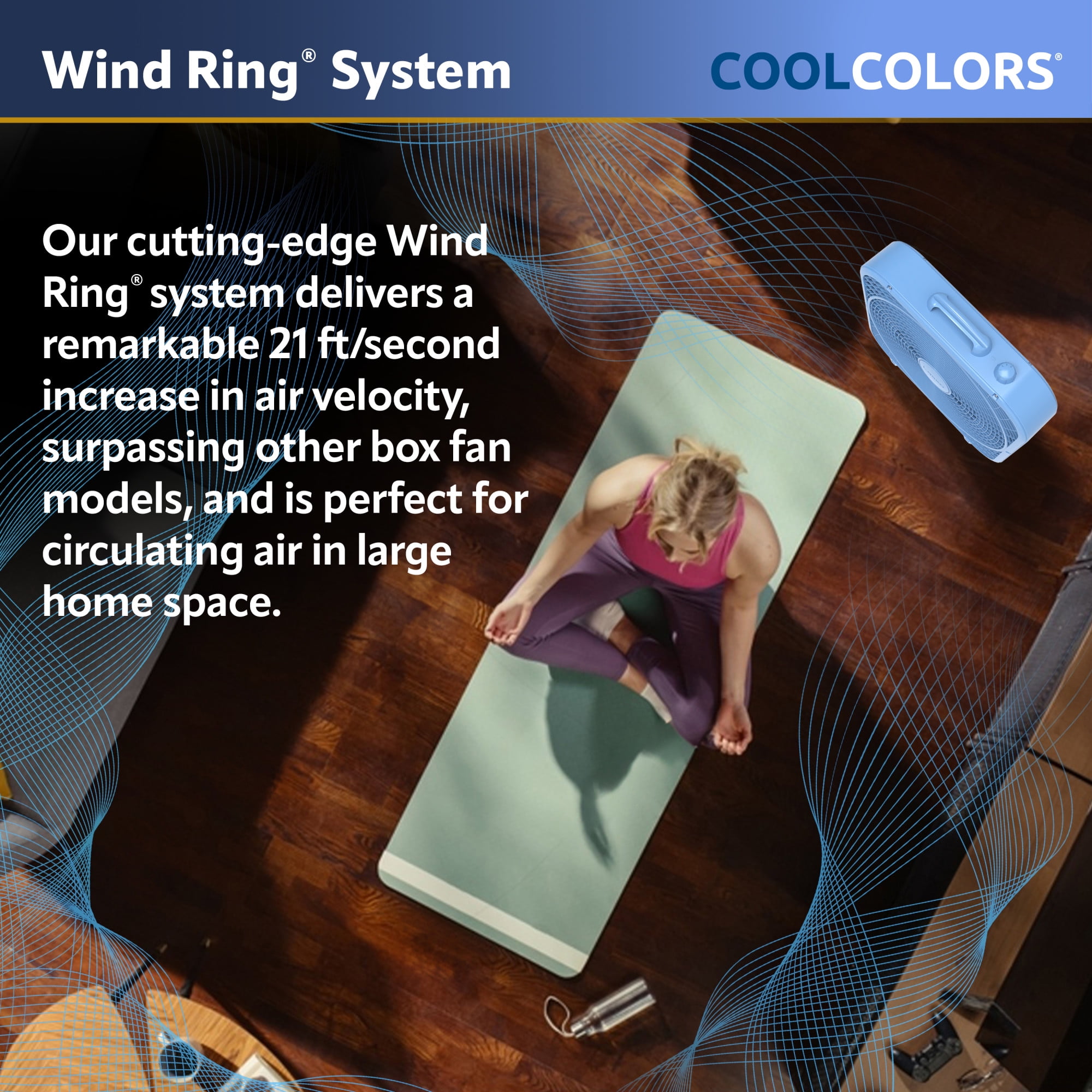 Lasko 20" Cool Colors Classic Box Fan with Weather-Resistant Motor, Portable Cooling Floor or Window Fan, 3 Speeds, Tranquil Blue, B20310