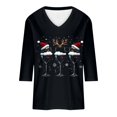 thumbnail image 4 of purcolt Christmas Shirts for Women Red Wine Glass Graphic Tees Casual Crewneck 3/4 Sleeve Tunic Tops Blouse Xmas Holiday Party Gifts, 4 of 5
