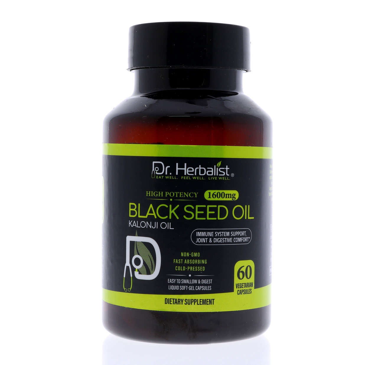 Dr. Herbalist Black Seed Oil 1600mg 60 Capsules NonGMO Fasting