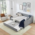 thumbnail image 3 of MIKIBAMA Black Full Size Gingham Upholstered Daybed with Pull‑Out Trundle, Solid Wood Frame, Side Storage Pockets, Sofa Bed for Guest Bedroom, 3 of 6