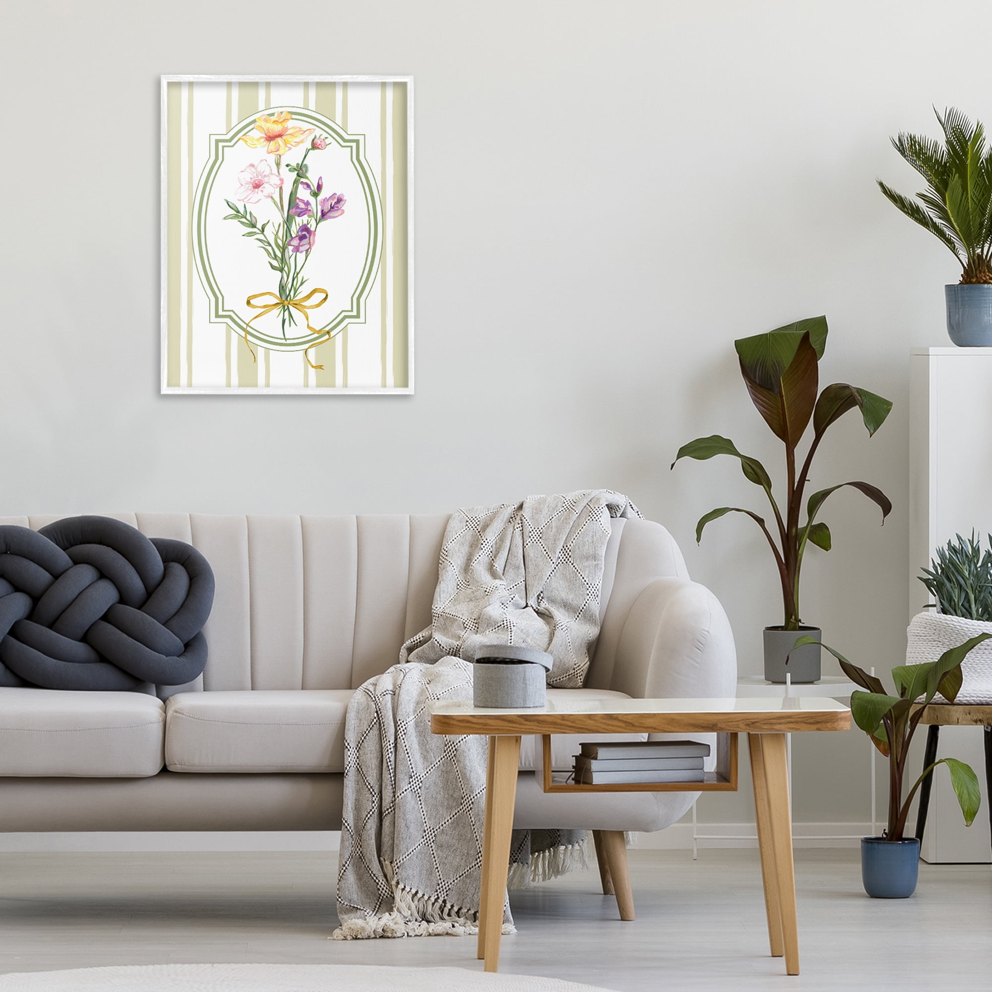 Vintage Wildflowers with Ribbon White Framed Giclee Art, design by Adonna Ebrahimi