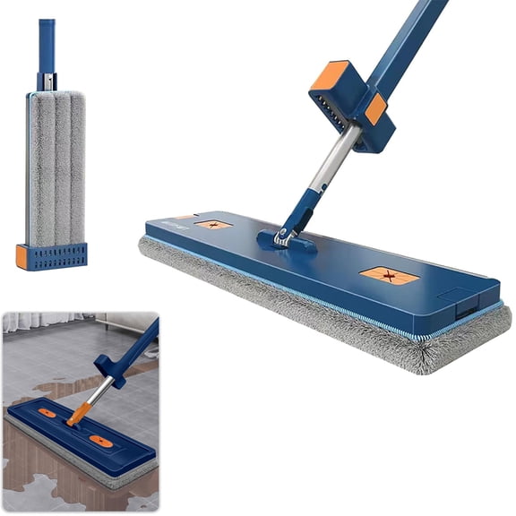 Big Flat mop, Wet and Dry Big Flat mop, Stainless Steel Long Handle Microfiber Big Flat mop, 360° Rotating Adjustable mop, Multifunctional Wet and Dry Household Tools (Blue)