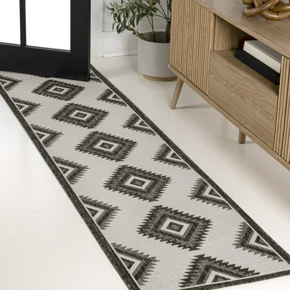 JONATHAN Y TUSCAN SUN 2 x 8 Runner Rug, Lior Geometric Moroccan Diamond - Black/Cream, TSN202A-28