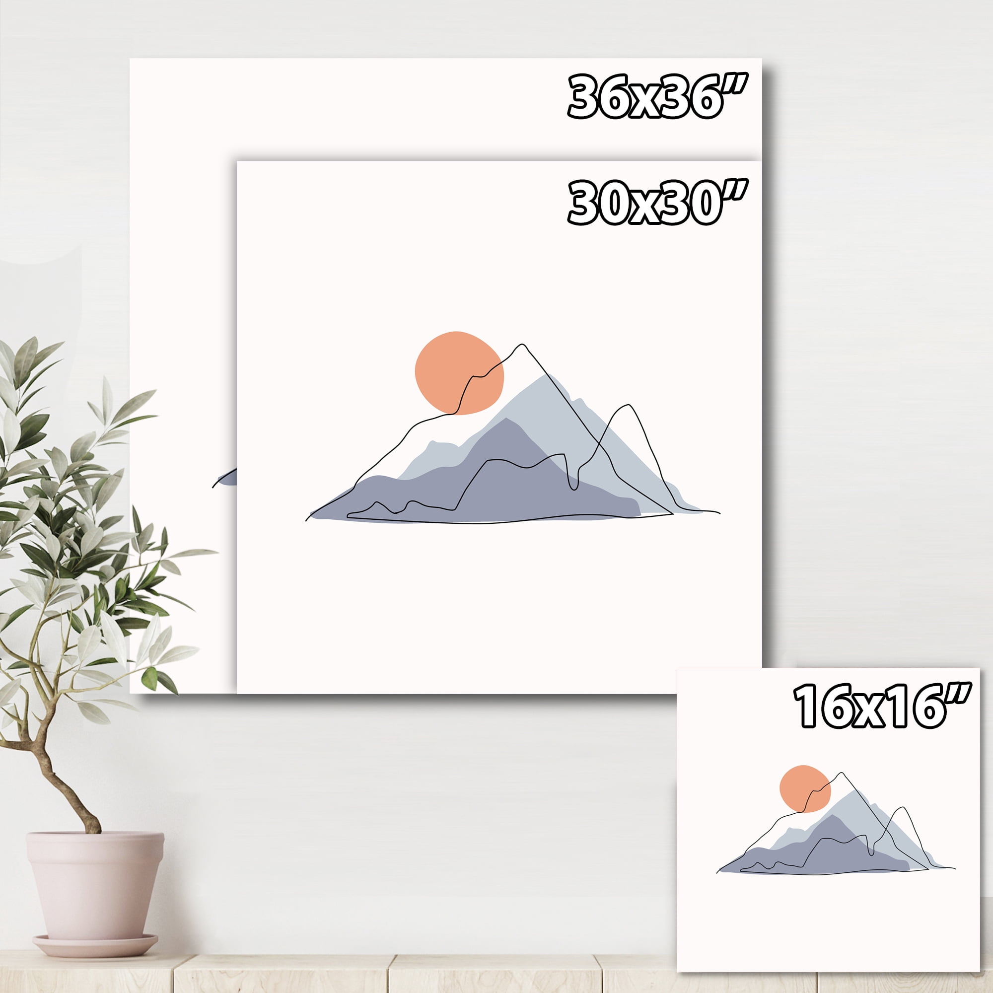Designart ' Abstract Red Moon With Mountainscape ' Modern Canvas Wall Art Print