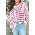 thumbnail image 1 of FOLUNSI Chic Rose Stripe Oversized Sweater - Drop Shoulder, Pockets, US Sizes 4-18, 1 of 8