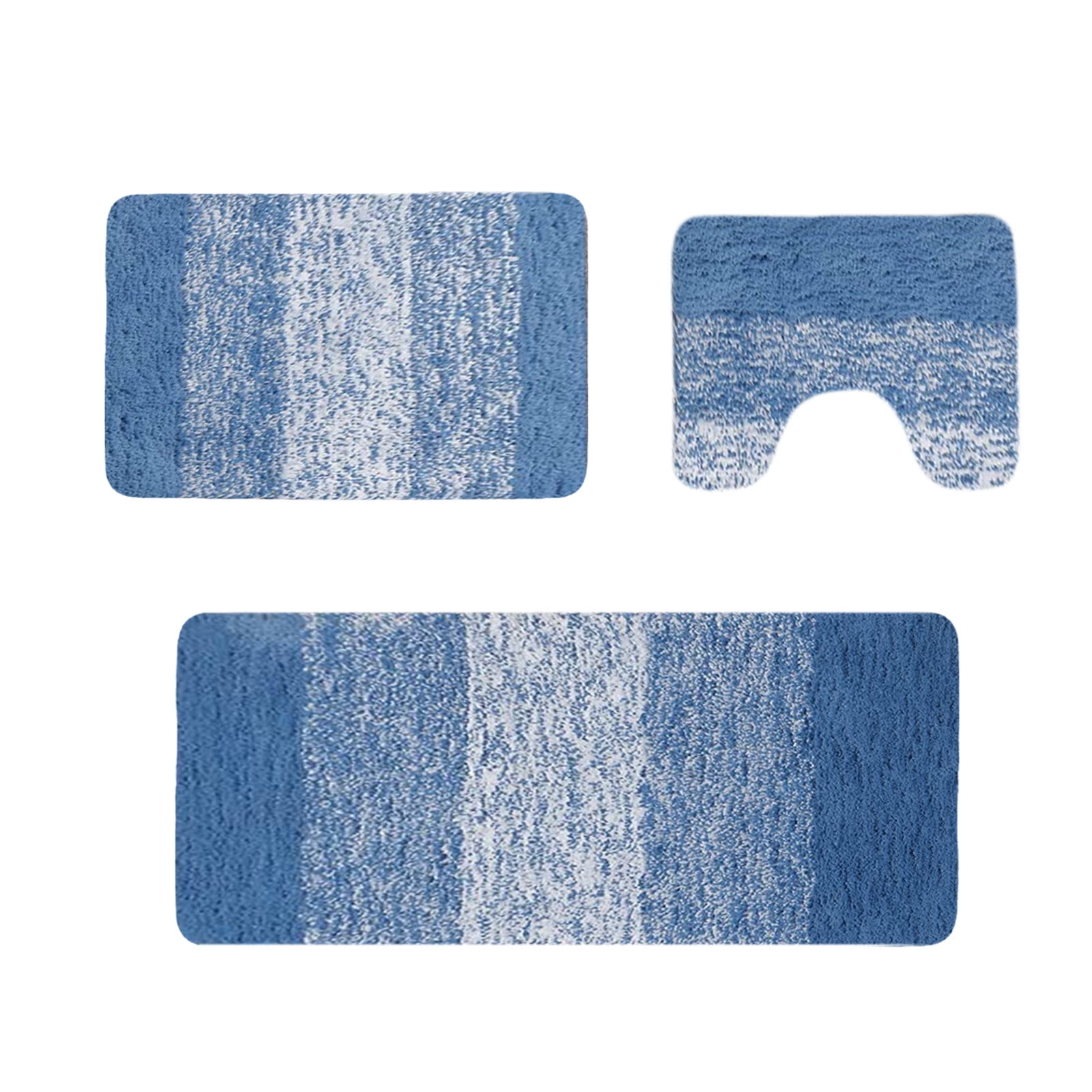 Qocolhg Bathroom Rugs Sets 3 Piece, Soft Absorbent Microfiber Bath Mats and U-Shaped Contour Toilet Rug, Plush Shaggy Bath Mat Set for Bathroom, Blue (16"x32"+16"x24"+16"x20")