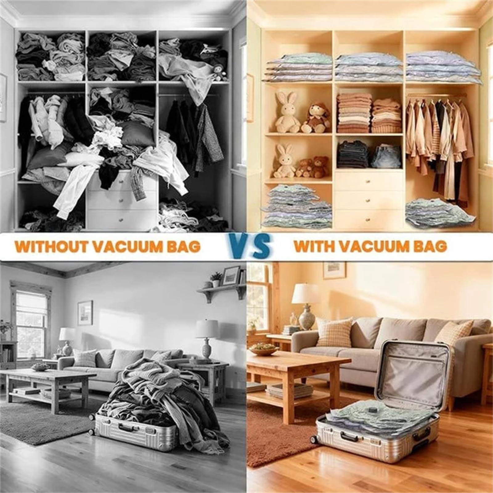 Soulin Compression Bags – Vacuum Storage Bags with Electric Pump, Space Saver for Clothes Blankets Bedding, Travel and Home Organization Reusable Packing Solution
