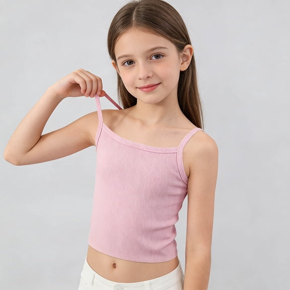 Girls Ribbed Tank Top Sleeveless Camisole Casual Stretchy Crop Top Lightweight Breathable Basic Cami Shirt Kids Summer Everyday Wear