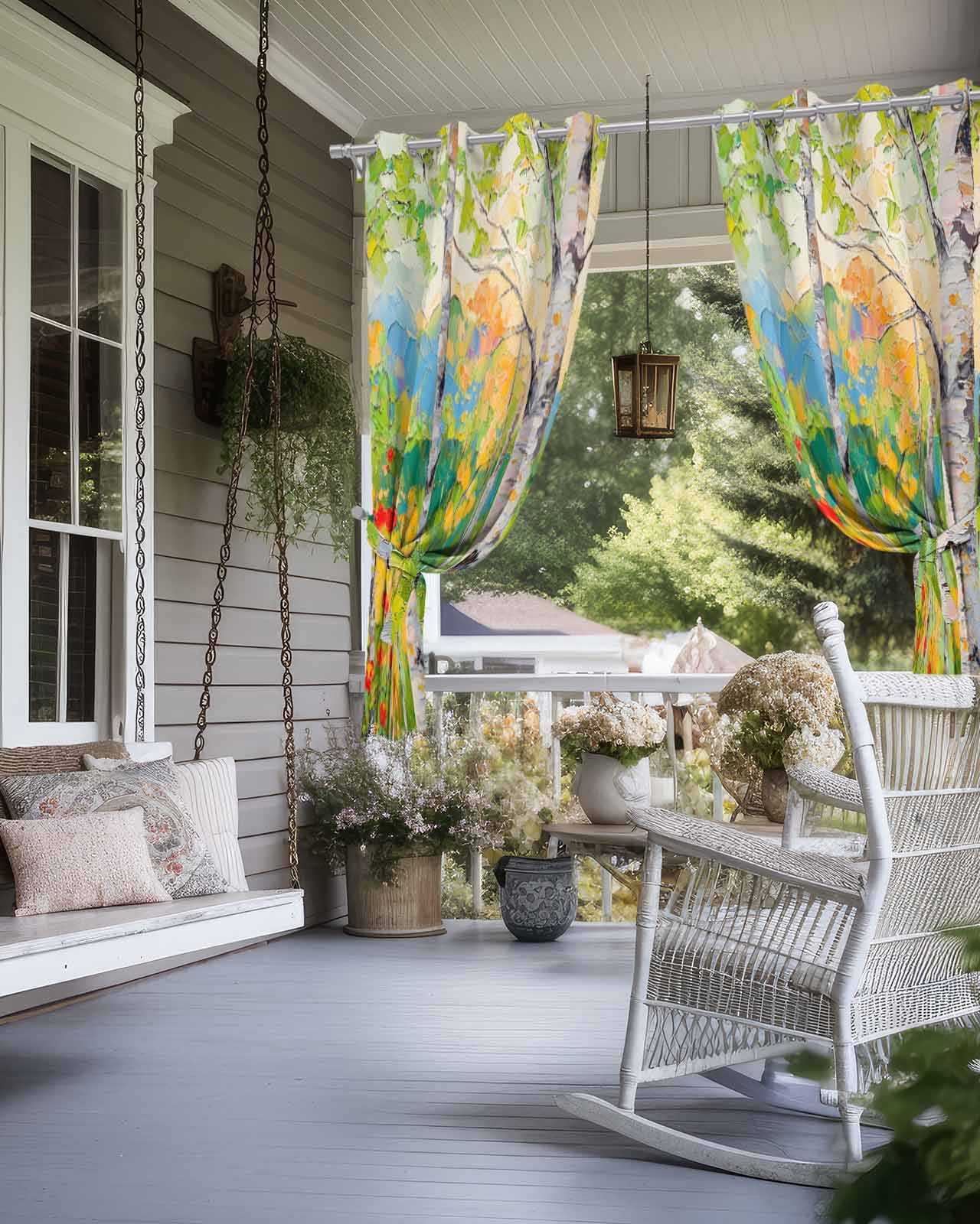 nqOlkjepod Outdoor Curtains for Patio Waterproof, Green Oil Painting Outdoor Privacy Panels Grommet, Modern Abstract Art Summer Botanical Blackout Outside Curtains for Porch/Cabana 54"x95", 1 Panel
