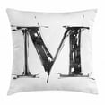 thumbnail image 1 of Letter M Throw Pillow Cushion Cover, Alphabet Symbol in Sketchy Stencil Art Style Hand Drawn Effect Funky Calligraphy, Decorative Square Accent Pillow Case, 18 X 18 Inches, Black White, by Ambesonne, 1 of 2