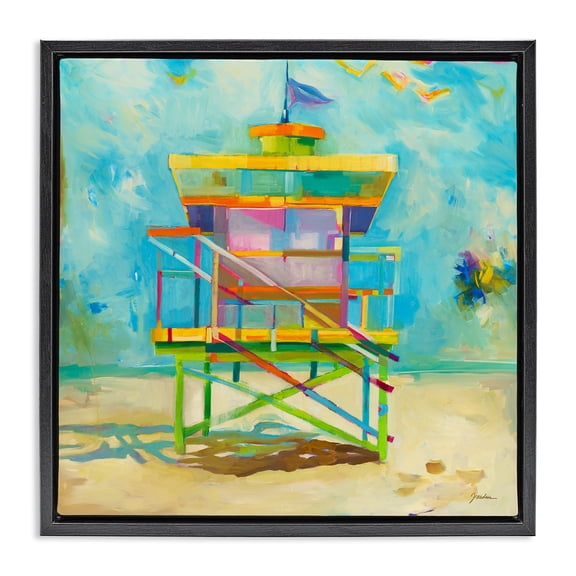 Stupell Industries Contemporary Modern Lifeguard Hut Black Floating Frame Canvas Art, 18 x 18, by Liz Jardine