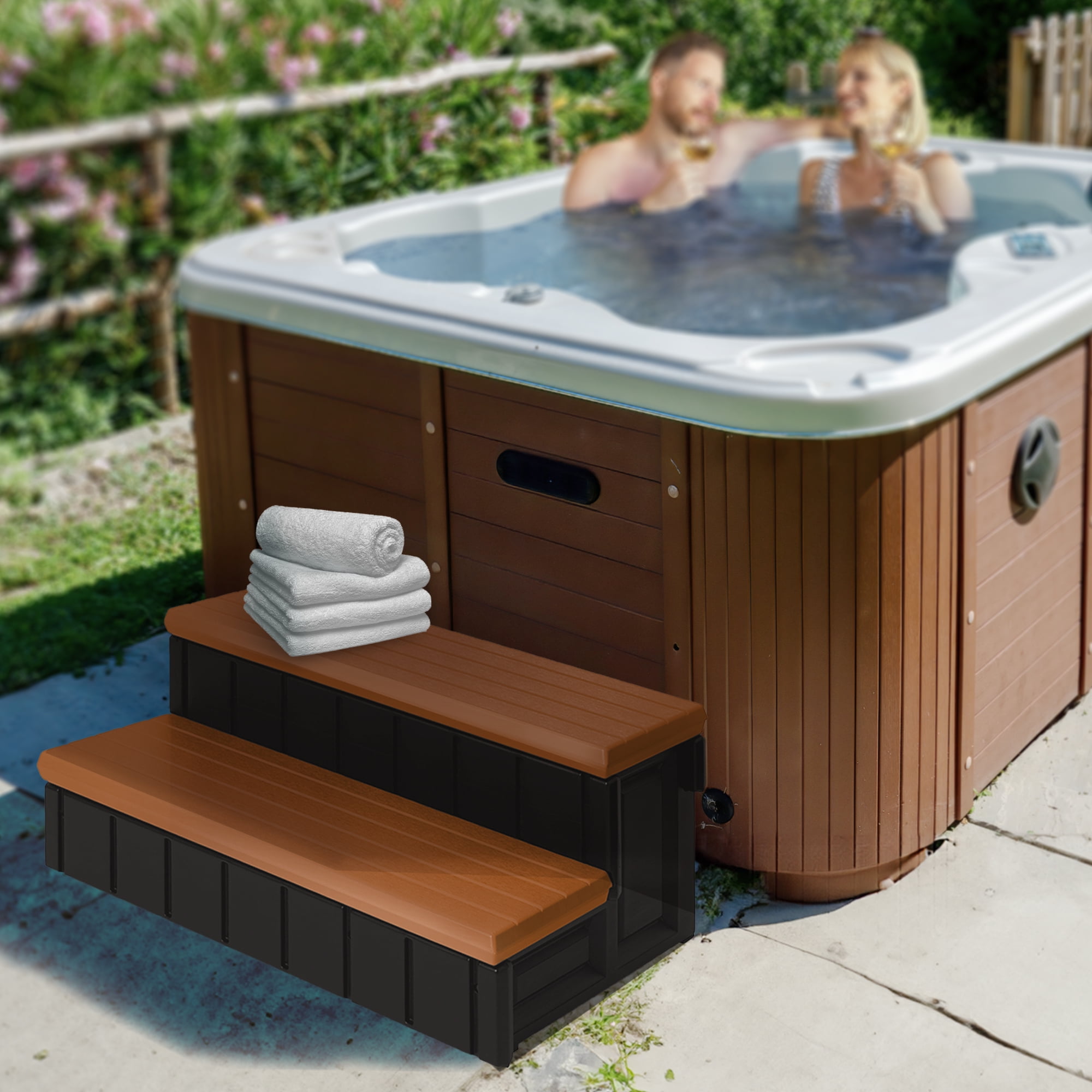 Confer Plastics Leisure Accents Deluxe Spa Hot Tub Steps, 36" Wide, Redwood