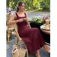 thumbnail image 3 of Merokeety Womens Summer Dresses Pleated Square Neck Cocktail Work Midi Dress Wine m, 3 of 8