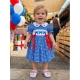 thumbnail image 5 of BemeyourBBs Toddler Baby Girl 4th of July Dress Outfit Little Baby Girl Patriot Independence Day Dress Summer Smocked Dress Puff Short Sleeve Doll Collar Star Stripes Print Bow Decor A Line Dress, 5 of 9