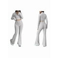 thumbnail image 3 of Women'S 2 Piece Pants Sets Long Sleeve Zip Short Top Pants Sexy- Slim Lounge Tracksuit Outfits Light Grey L, 3 of 7