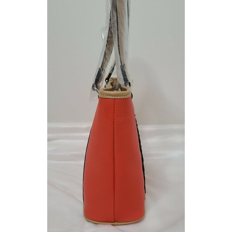 GIANI BERNINI Women s Orange Safiano Color Block PVC Braided Detail Metallic Logo Double Flat Strap Tote Handbag Purse Walmart