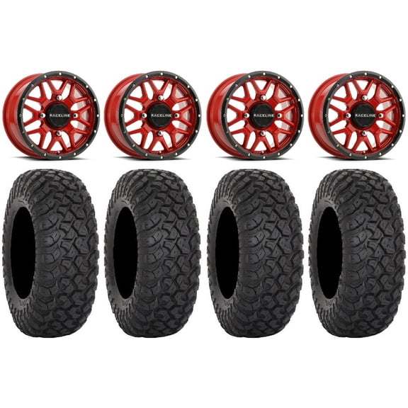 Raceline Krank 15" Wheels Red 35" RT320 Tires Sportsman RZR Ranger